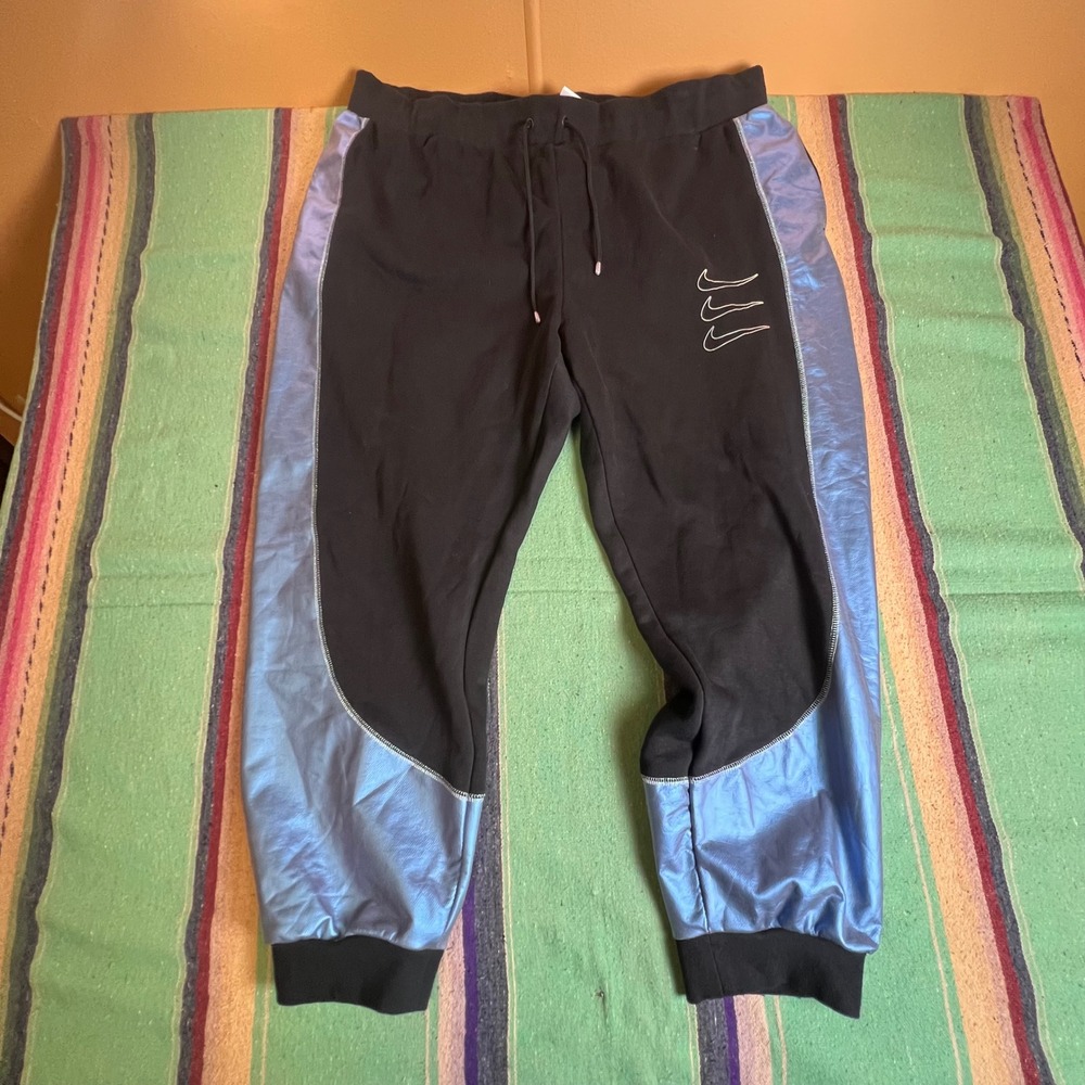 Nike Joggers Womens 2X Black Metallic Blue Triple Swoosh Iridescent Sweatpants